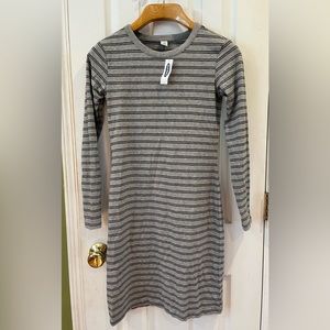 Old Navy NWT Womens Longsleeve Gray Black Stripe Crewneck TShirt Dress Size XS